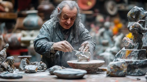 Artist at Work in a Sculpture Studio