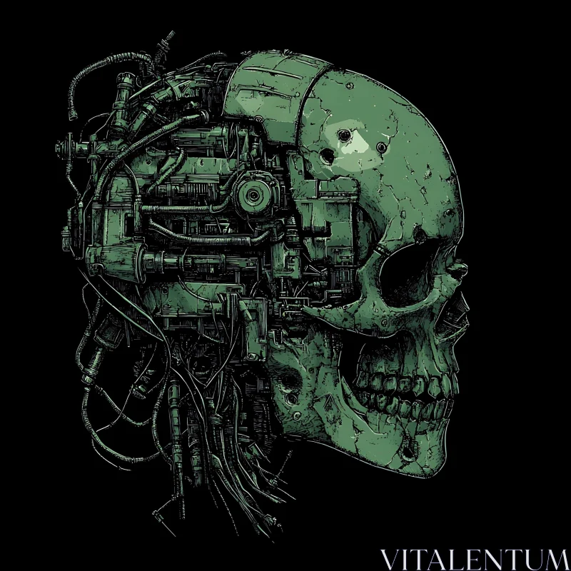 Mechanical Cyborg Skull Illustration AI Image