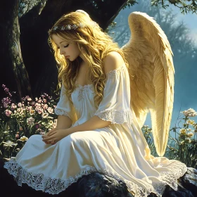 Angel with Wings in White Dress