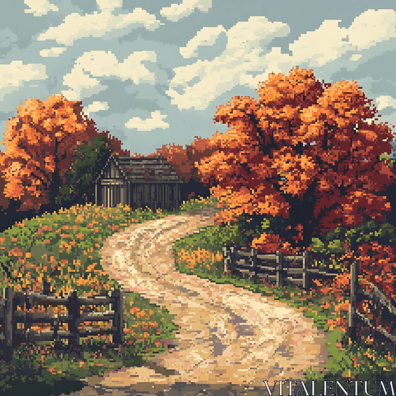 Rustic Cabin in Autumn Pixel Art AI Image