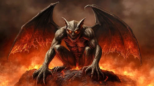 Winged Gargoyle in a Fiery Abyss