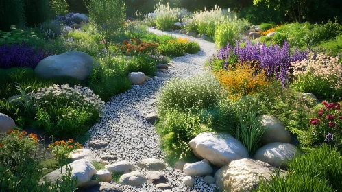 Picturesque Garden Pathway with Stone Border