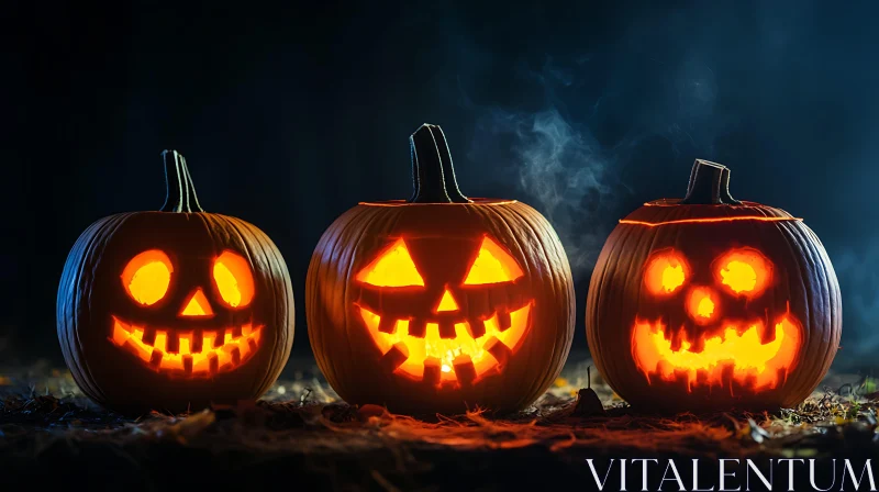 AI ART Illuminated Halloween Pumpkins