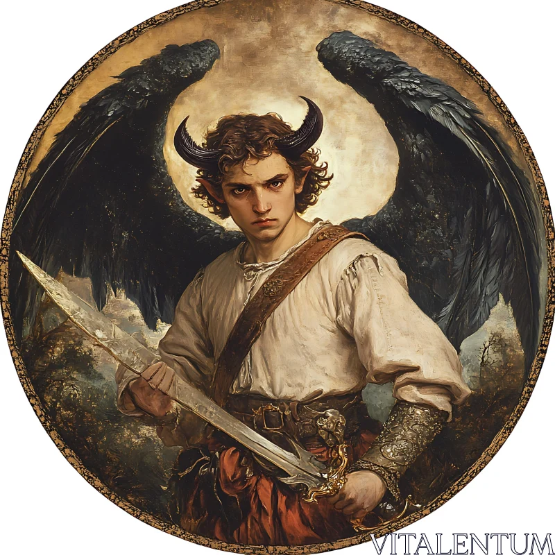 AI ART Horned Angel with Sword