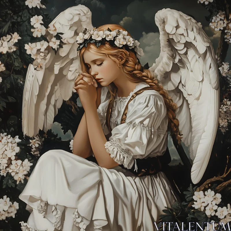 Serene Angel Portrait with White Wings AI Image