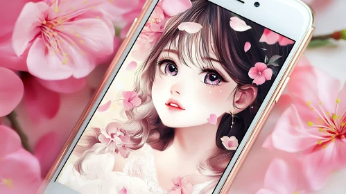 Portrait of Anime Girl Surrounded by Flowers