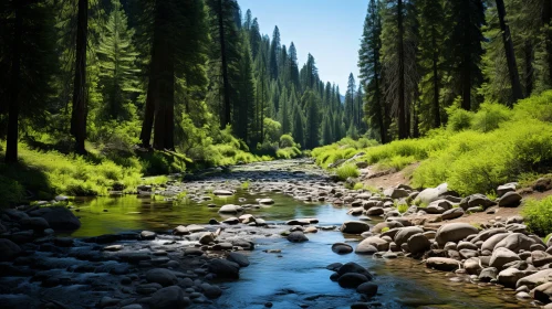 Captivating Forest Stream: A Serene Display of Precisionism Influence