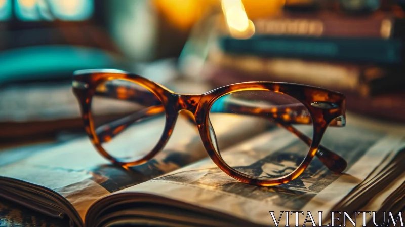 Close-Up of Brown Glasses Resting on Book | Artistic Photography AI Image