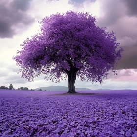 Solitary Tree in Purple Landscape