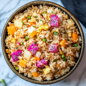 Vibrant Dragon Fruit Fried Rice in a Bowl