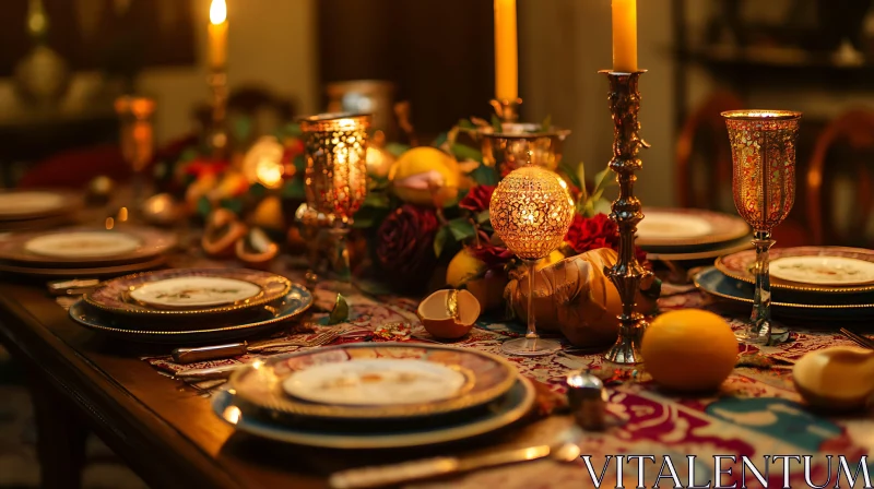 Ornate Dinner Table with Candles AI Image