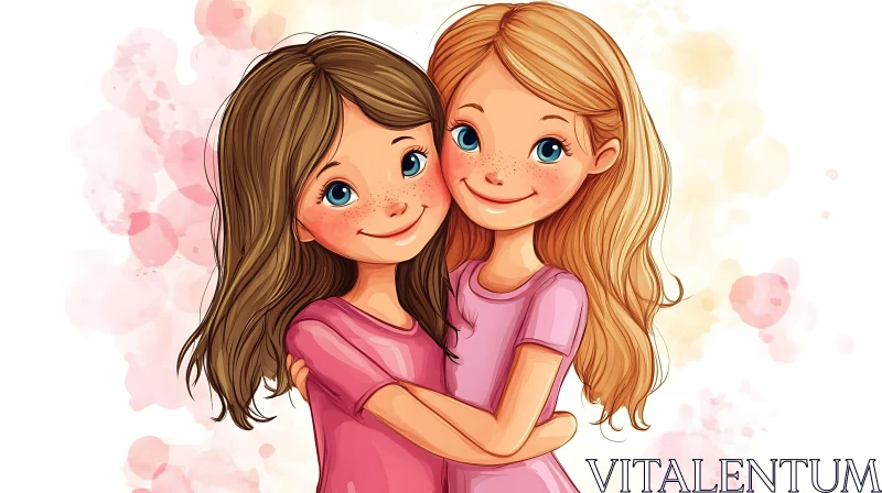 Cartoon Illustration of Two Young Friends AI Image