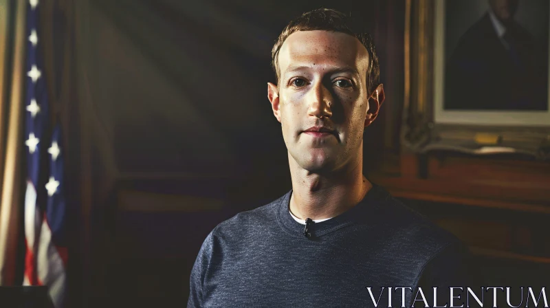 AI ART Mark Zuckerberg's Portrait in a Room with American Flag