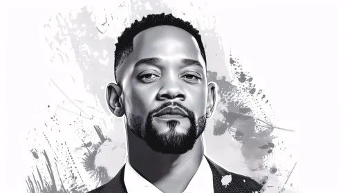 Detailed Black-and-White Will Smith Portrait