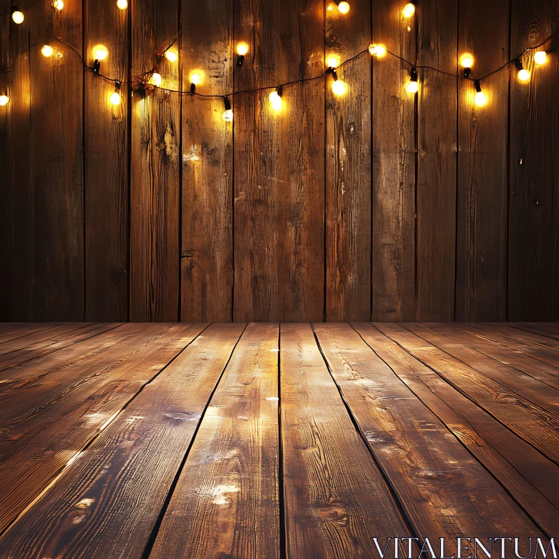 AI ART Cozy Wooden Backdrop with String Lights