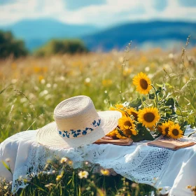 Summer Still Life with Sunflowers and Hat