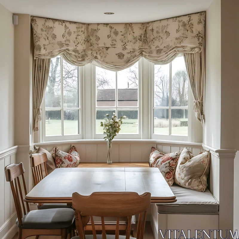 Sunlit Dining Nook with Floral Accents AI Image