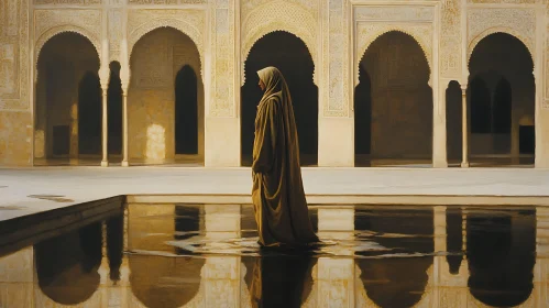 Woman Reflecting in Islamic Architecture