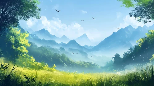 Serene Mountain Vista with Green Meadow