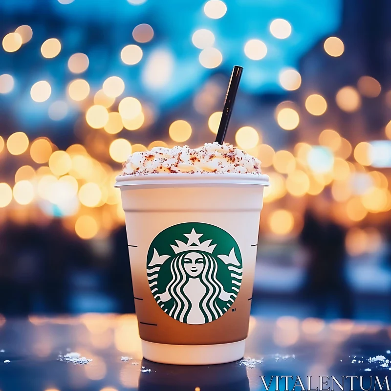 Cozy Starbucks Latte with Bokeh Background AI Image