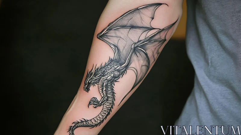 Monochromatic Dragon Arm Tattoo AI Image