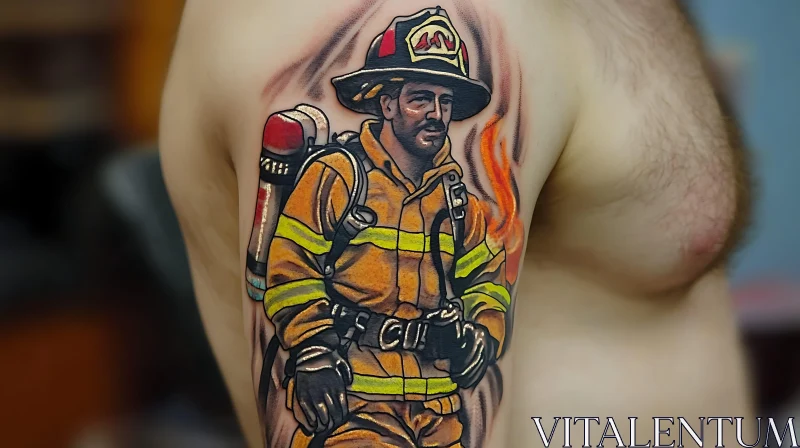 Heroic Firefighter Tattoo Art AI Image