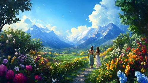 Women Walking in Mountain Landscape