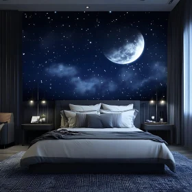 Starry Night Bedroom with Moon Mural