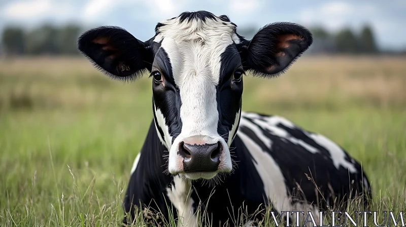 Resting Cow in Field AI Image