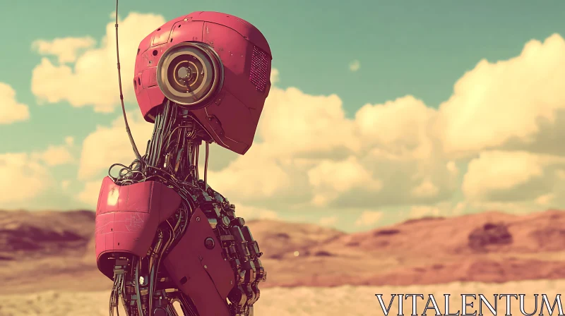 Futuristic Red Robot in Desert Scene AI Image