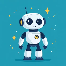 Cute Robot Character with Stars