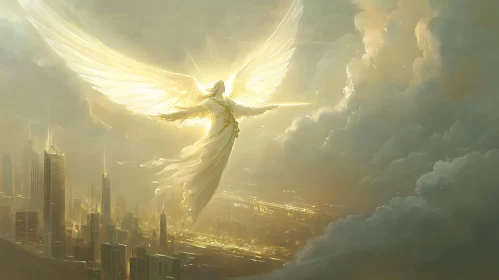 Golden Angel Over Metropolis Art