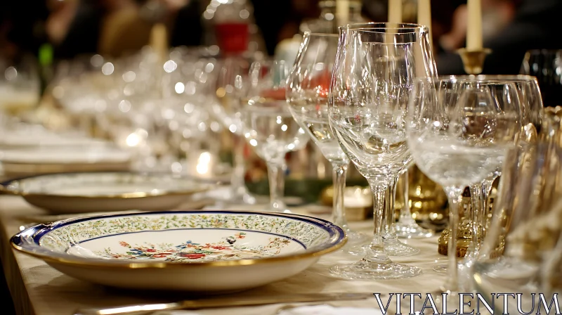 Festive Table Arrangement with Crystal and China AI Image