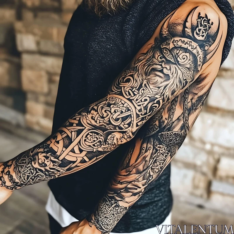 Detailed Viking and Celtic Tattoo Art AI Image