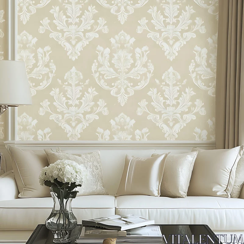 Sophisticated Living Room with Floral Accents AI Image