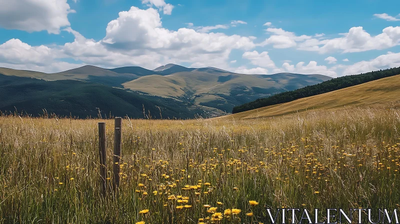 Idyllic Mountain Field with Flowers AI Image