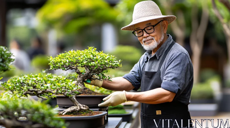 Gardener Cultivating Bonsai with Precision AI Image