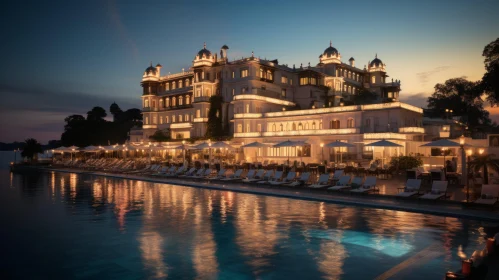 Enchanting Italian Hotel and Pool at Dusk | Gilded Age Opulence