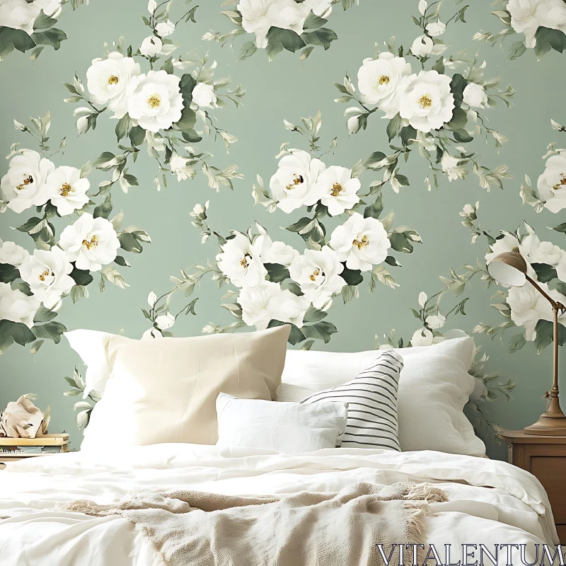 AI ART Floral Wallpaper in Bedroom