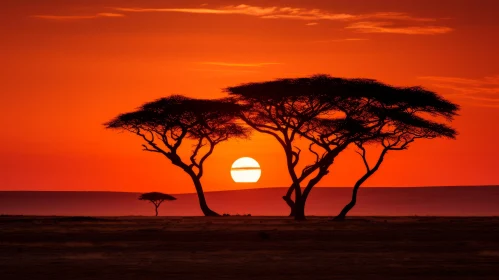 Silhouetted Trees at Sunset: Mesmerizing Optical Illusion in the Savanna