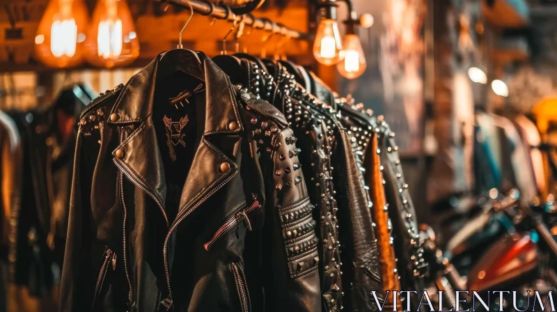 AI ART Stylish Black Leather Jackets Collection in Retail Store