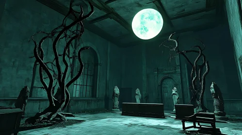 Moonlit Room: Twisted Branches and Shadows