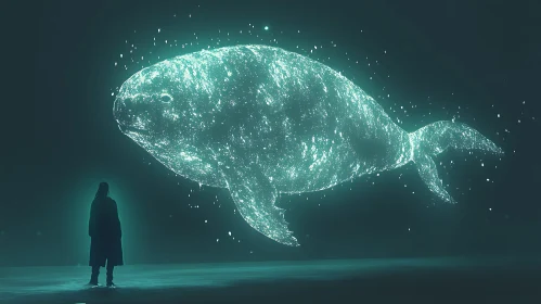 Glowing Whale in Teal Space