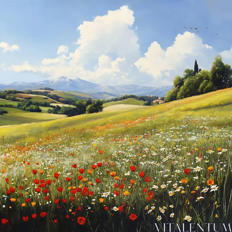 Summer Meadow with Red Poppies