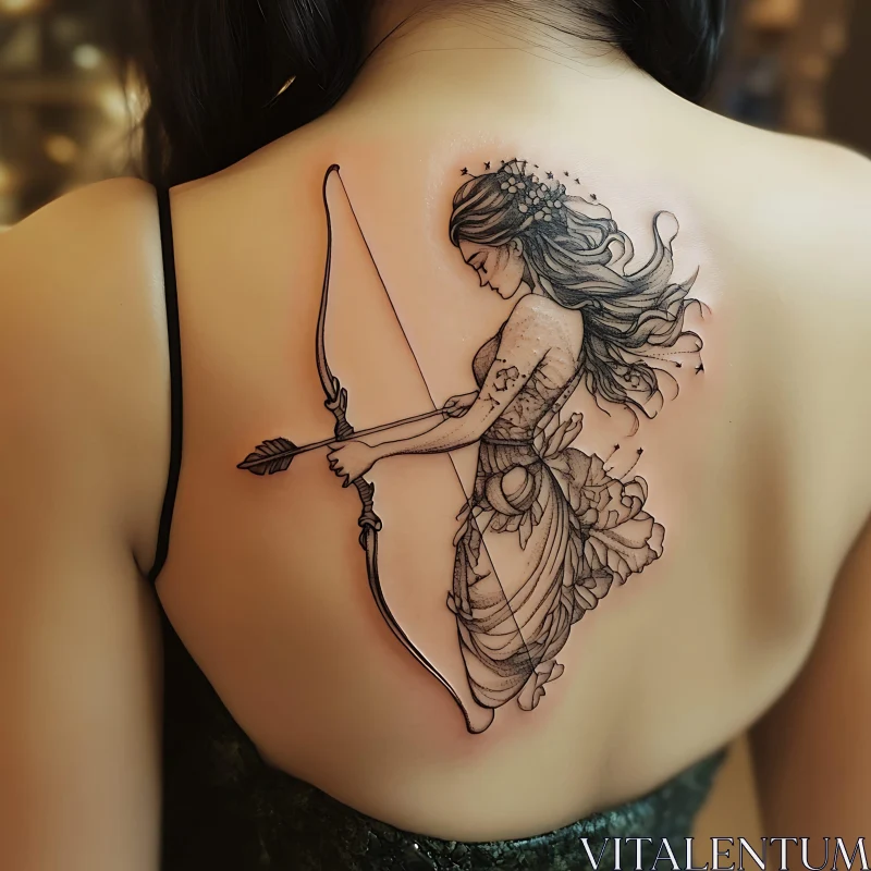Detailed Back Tattoo of a Female Archer
