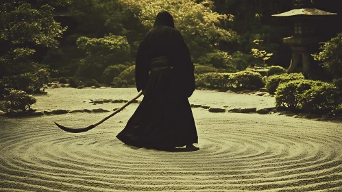 Monk in meditative garden