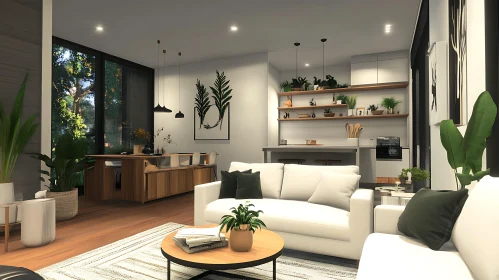 Modern Living Room Interior with Plants
