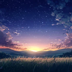 Starry Night Over Mountain Field