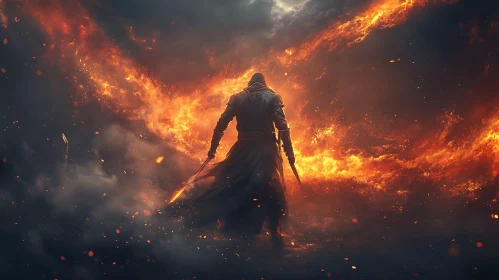 Fiery Warrior with Dual Swords