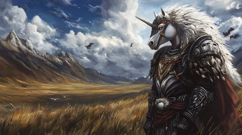 Fantasy Unicorn Warrior Landscape Art